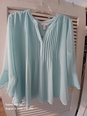 Charter Club Women's Petite XL Sea Green Chiffon Top Blouse
